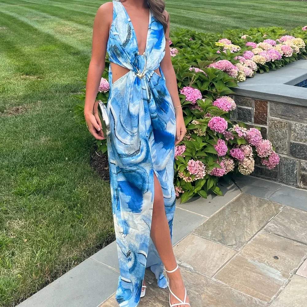 asos maxi dresses Design Flutter Sleeve Dress With Trailing Floral Embellishment In Blue Made from lightweight polyester ASOS Edition Maxi Dress with